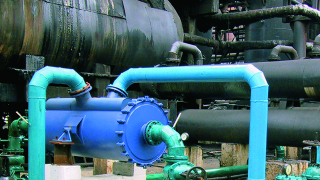 An installed Alfa Laval welded spiral heat exchanger